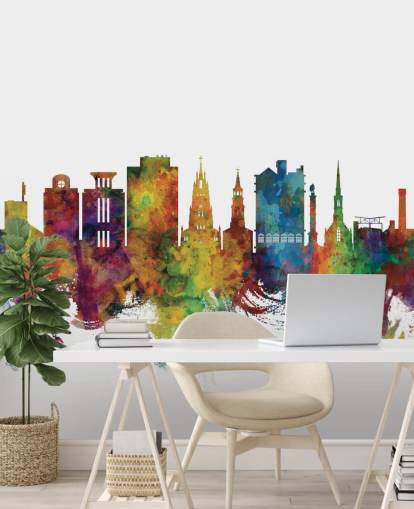 colourful Charleston, South Carolina Skyline Wall Mural