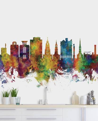 farbenfrohes Skyline-Wandbild von Charleston, South Carolina