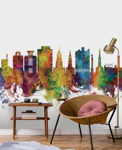 colorful Charleston, South Carolina Skyline Wall Mural