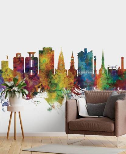 colorful Charleston, South Carolina Skyline Wall Mural