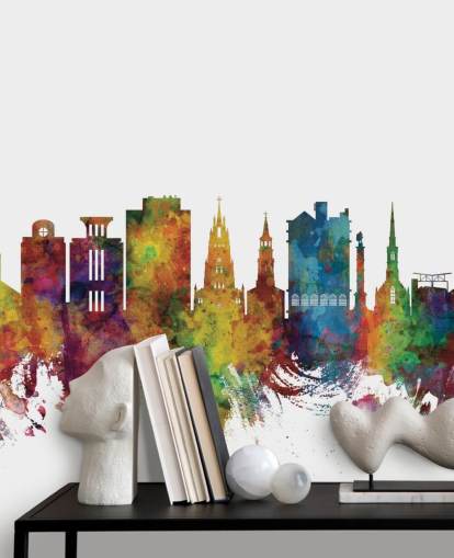 colourful Charleston, South Carolina Skyline Wall Mural
