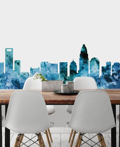 Decorazione murale con skyline blu di Charlotte, Carolina del Nord