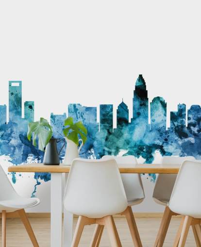 Decorazione murale con skyline blu di Charlotte, Carolina del Nord
