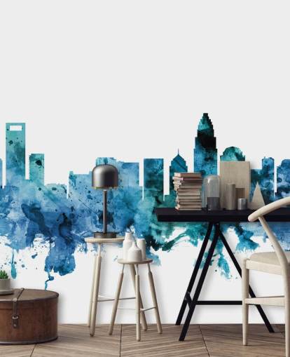Decorazione murale con skyline blu di Charlotte, Carolina del Nord