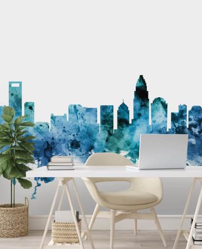 Decorazione murale con skyline blu di Charlotte, Carolina del Nord Decorazione murale con skyline blu di Charlotte, Carolina del Nord