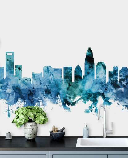 Charlotte, North Carolina Blue Skyline Mural Charlotte, North Carolina Blue Skyline Mural