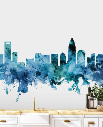 Blaues Skyline-Wandbild von Charlotte, North Carolina