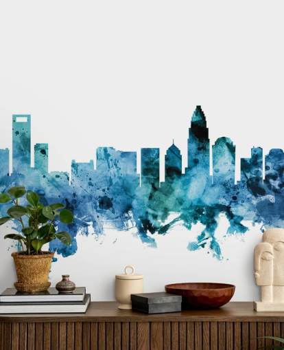 Blaues Skyline-Wandbild von Charlotte, North Carolina Blaues Skyline-Wandbild von Charlotte, North Carolina