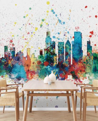 Decorazione murale con skyline di Chicago con effetto schizzi di vernice