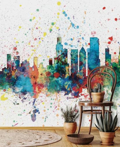 Chicago skyline wall mural with paint splatter effect Chicago skyline wall mural with paint splatter effect