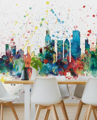 Mural de parede do horizonte de Chicago com efeito de respingos de tinta