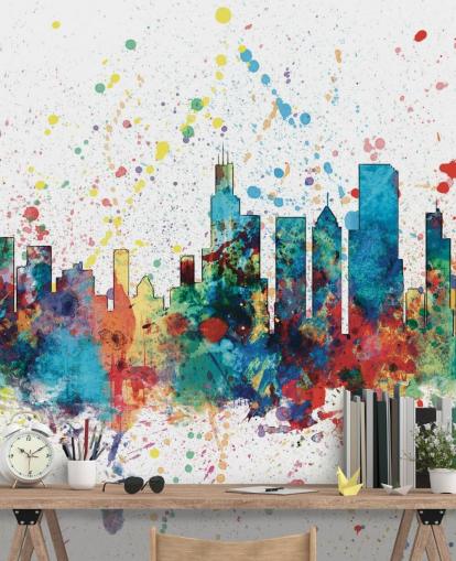 Décoration murale sur les toits de Chicago avec effet d'éclaboussures de peinture