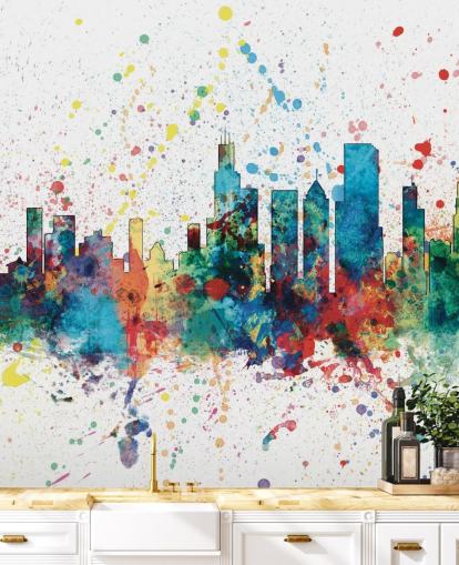 Décoration murale sur les toits de Chicago avec effet d'éclaboussures de peinture Décoration murale sur les toits de Chicago avec effet d'éclaboussures de peinture