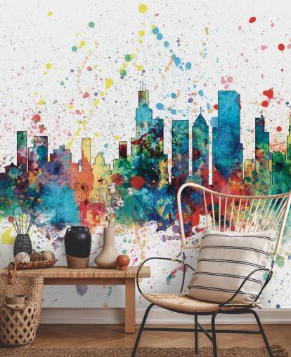 Décoration murale sur les toits de Chicago avec effet d'éclaboussures de peinture