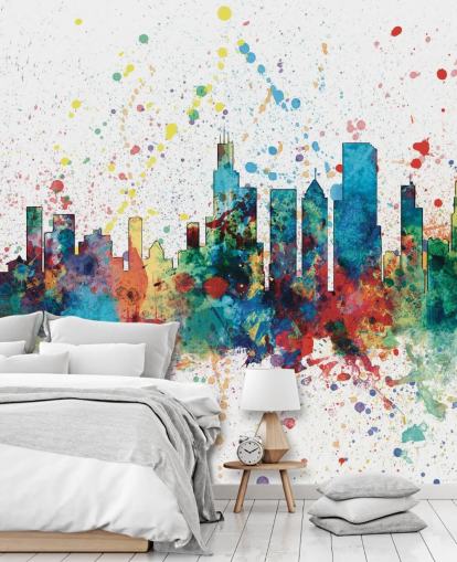 Wandbild der Skyline von Chicago mit Farbspritzereffekt