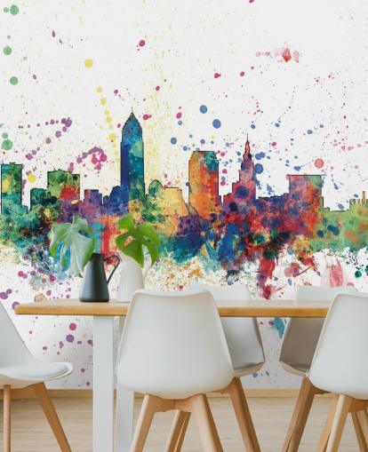 colourful abstract Cleveland, Ohio Skyline Mural by Michael Tompsett