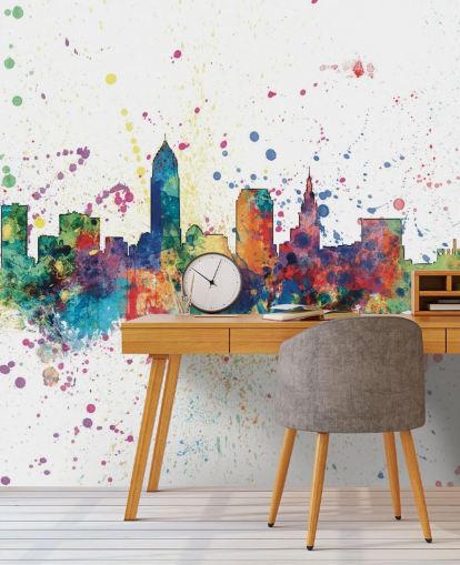 colorful abstract Cleveland, Ohio Skyline Mural by Michael Tompsett colorful abstract Cleveland, Ohio Skyline Mural by Michael Tompsett
