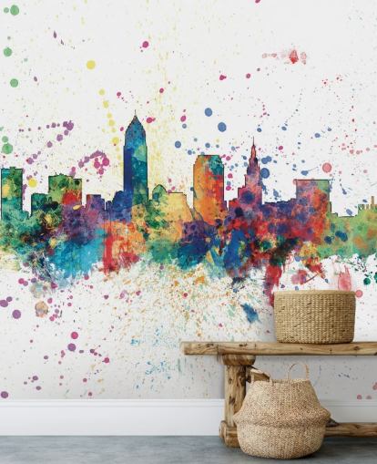 colorful abstract Cleveland, Ohio Skyline Mural by Michael Tompsett