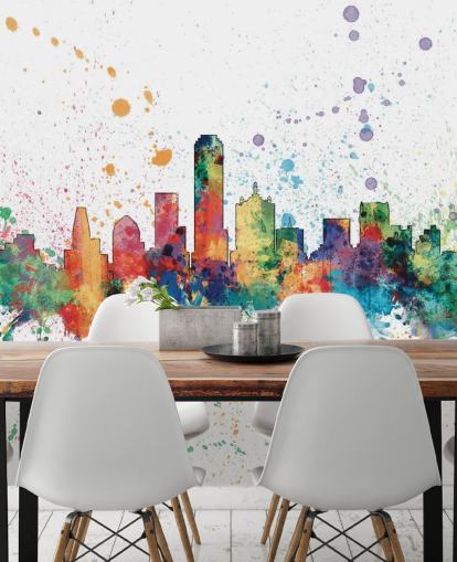 colourful abstract Dallas, Texas Skyline Mural by Michael Tompsett colourful abstract Dallas, Texas Skyline Mural by Michael Tompsett