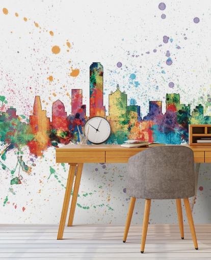 colorful abstract Dallas, Texas Skyline Mural by Michael Tompsett