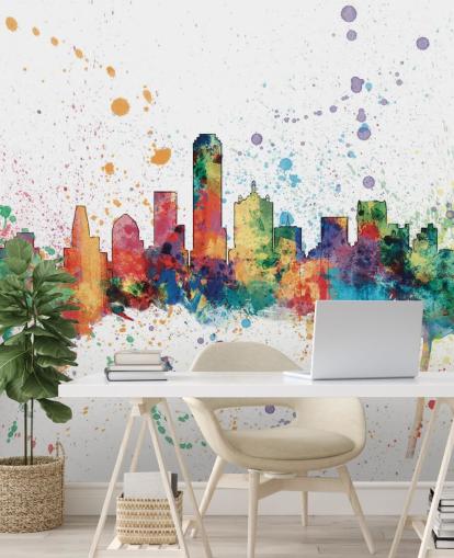 farbenfrohes abstraktes Skyline-Wandbild von Dallas, Texas von Michael Tompsett farbenfrohes abstraktes Skyline-Wandbild von Dallas, Texas von Michael Tompsett