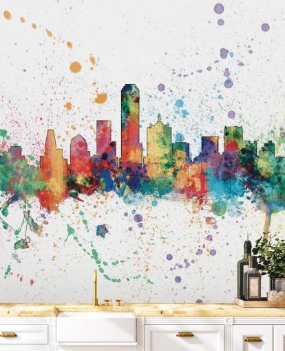 colourful abstract Dallas, Texas Skyline Mural by Michael Tompsett