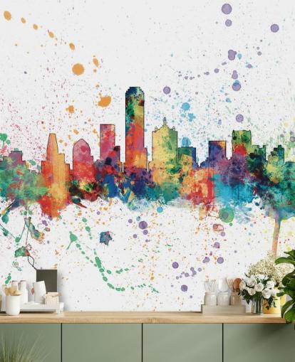 colourful abstract Dallas, Texas Skyline Mural by Michael Tompsett colourful abstract Dallas, Texas Skyline Mural by Michael Tompsett