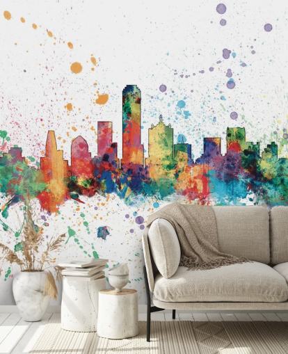 Colorido mural abstracto del horizonte de Dallas, Texas, de Michael Tompsett