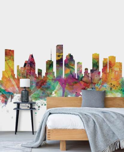 colorful houston texas skyline wall mural colorful houston texas skyline wall mural