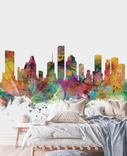 colourful houston texas skyline wall mural