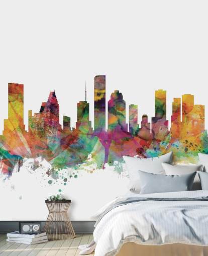 kleurrijke muurschildering van de skyline van Houston Texas