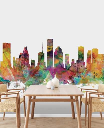 fresque murale colorée de la ligne d'horizon de Houston au Texas