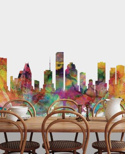 fresque murale colorée de la ligne d'horizon de Houston au Texas