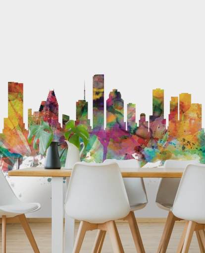 colourful houston texas skyline wall mural