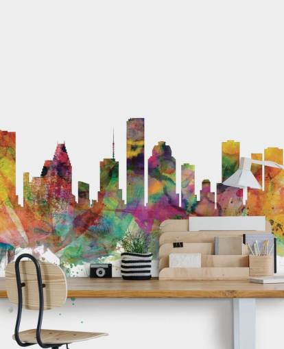 mural de parede colorido do horizonte de houston texas