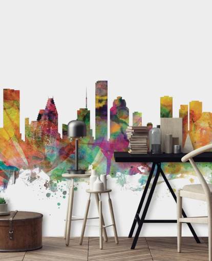 colorful houston texas skyline wall mural colorful houston texas skyline wall mural