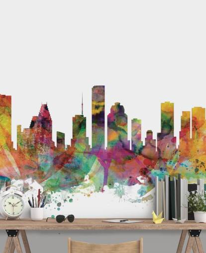 mural de parede colorido do horizonte de houston texas
