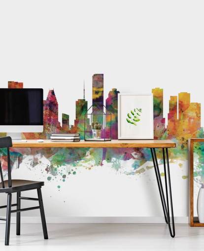 colourful houston texas skyline wall mural