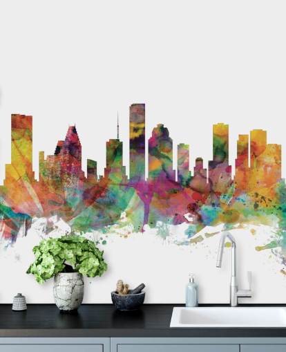 colorful houston texas skyline wall mural colorful houston texas skyline wall mural