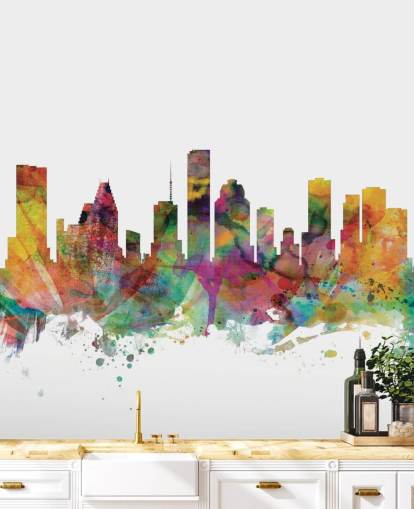 fargerikt Houston Texas skyline veggmaleri
