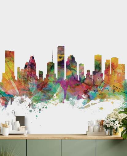 colourful houston texas skyline wall mural