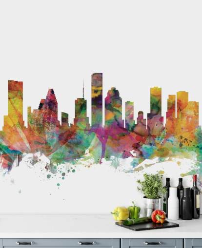 colourful houston texas skyline wall mural
