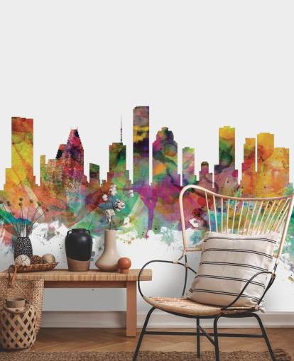 colourful houston texas skyline wall mural