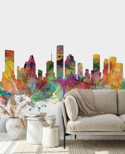 Buntes Wandbild der Skyline von Houston Texas