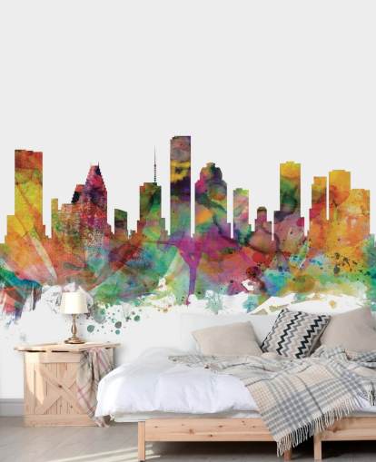 colourful houston texas skyline wall mural