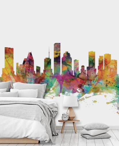 fargerikt Houston Texas skyline veggmaleri