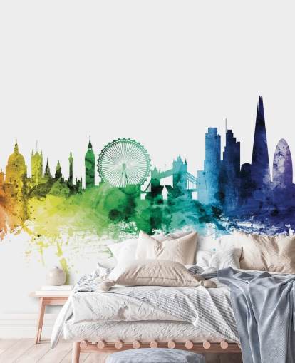 London, England Skyline Mural with watercolours