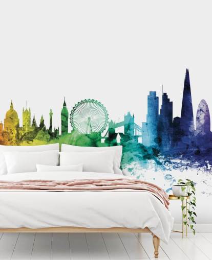 London, England Skyline Mural with watercolors