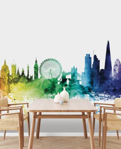 Decorazione murale con skyline di Londra, Inghilterra, con acquerelli
