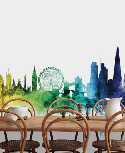 London, England Skyline Mural with watercolors